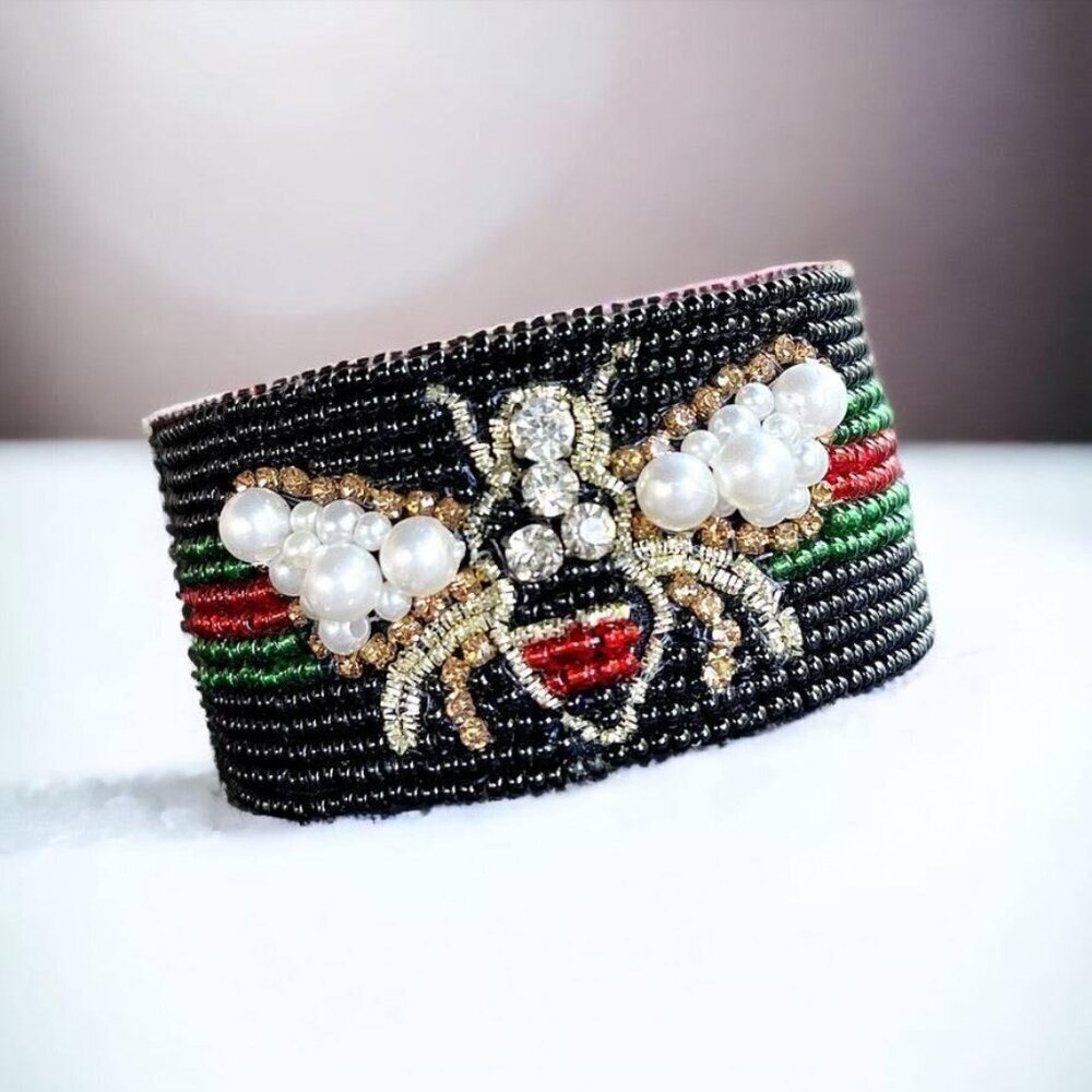 Pearl & Rhinestone Bee Cuff Bracelet